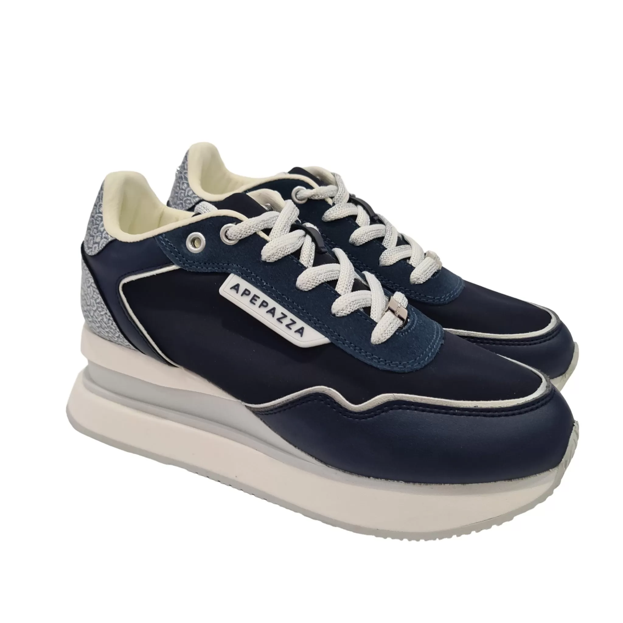 Apepazza Sneakers Donna Zeppa Alta 6 cm. Pelle Blu rif.686