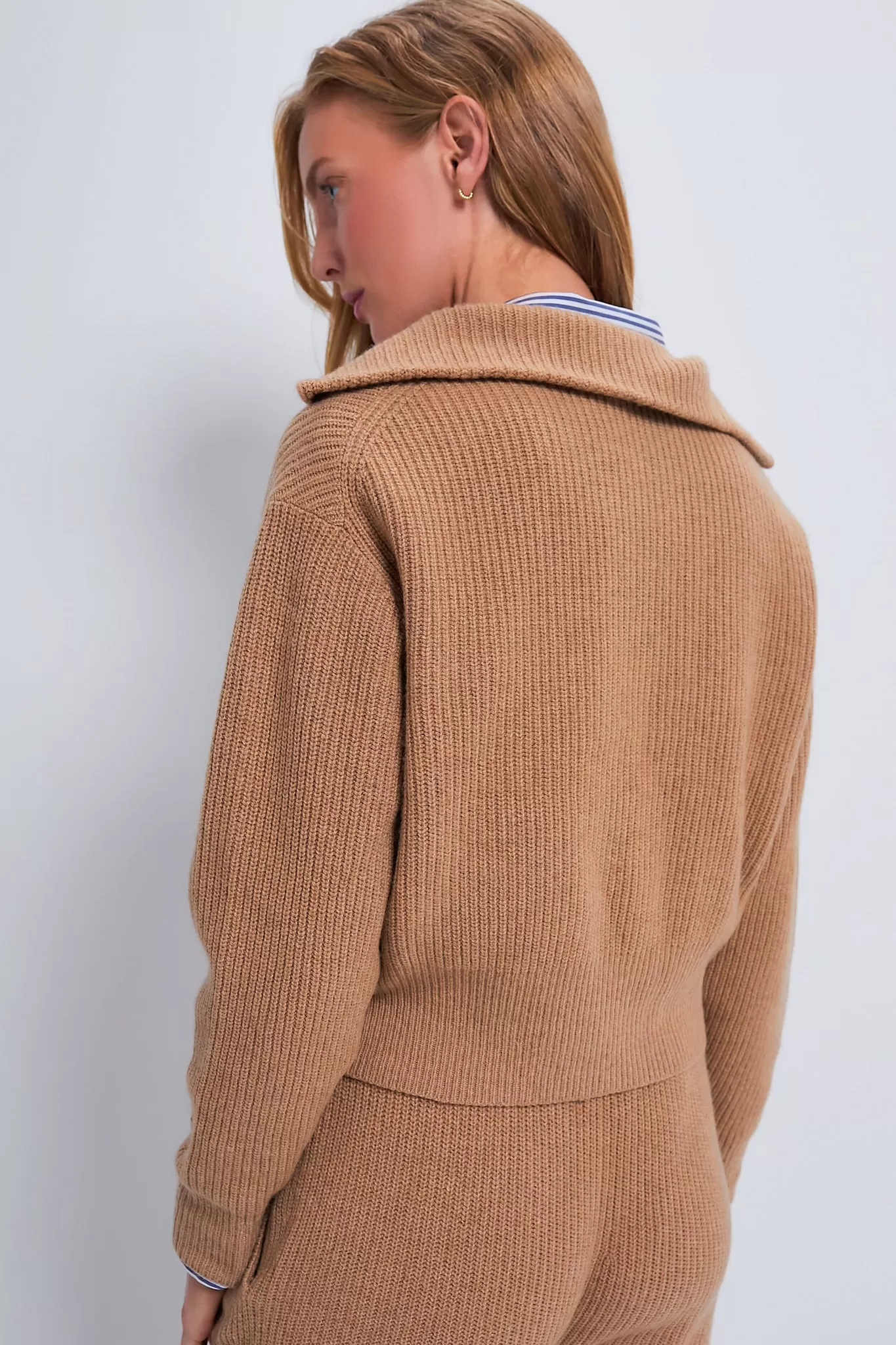 Camel Melange Long Sleeve Cashmere Wool Sweater