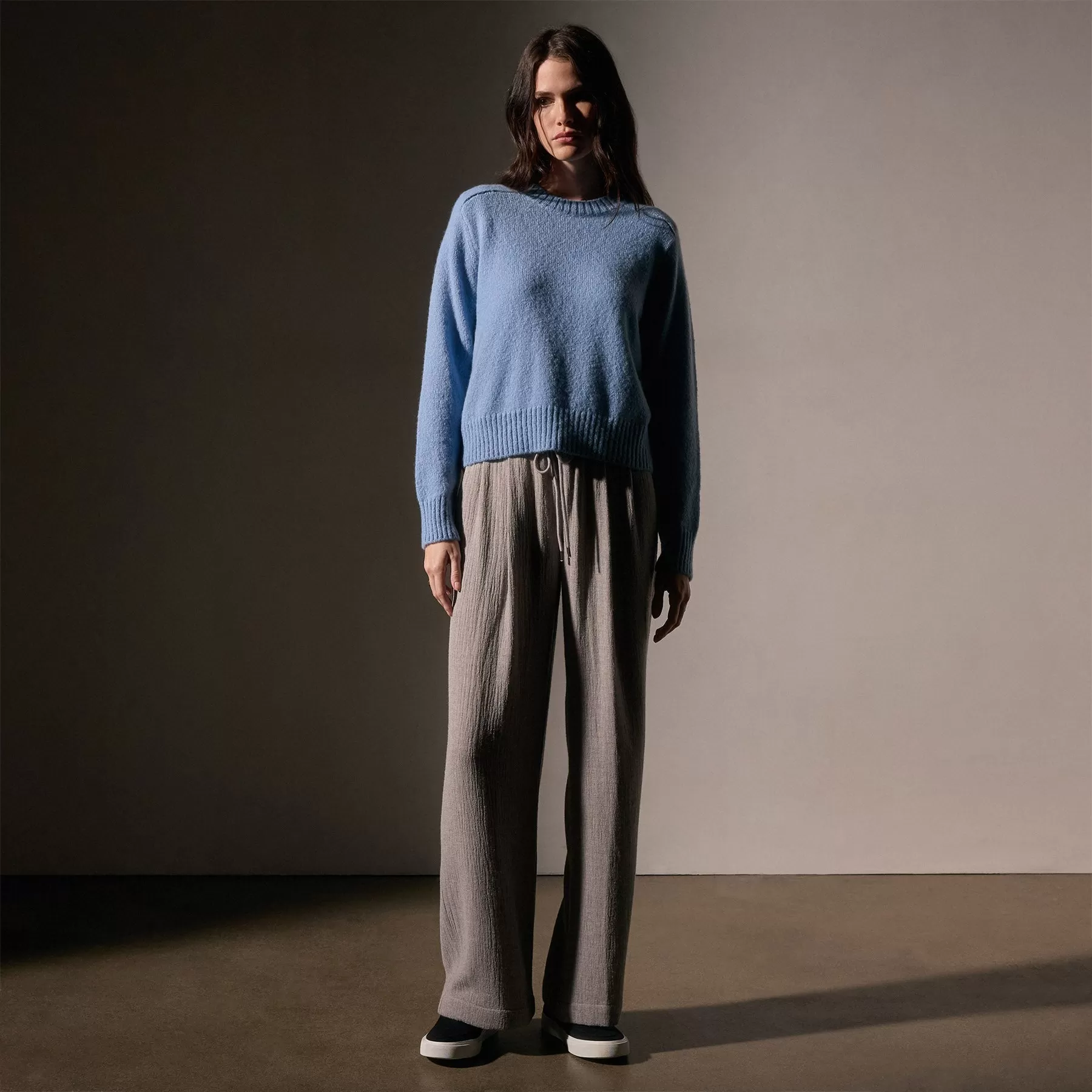 Cashmere Saddle Shoulder Crew Neck - Azure