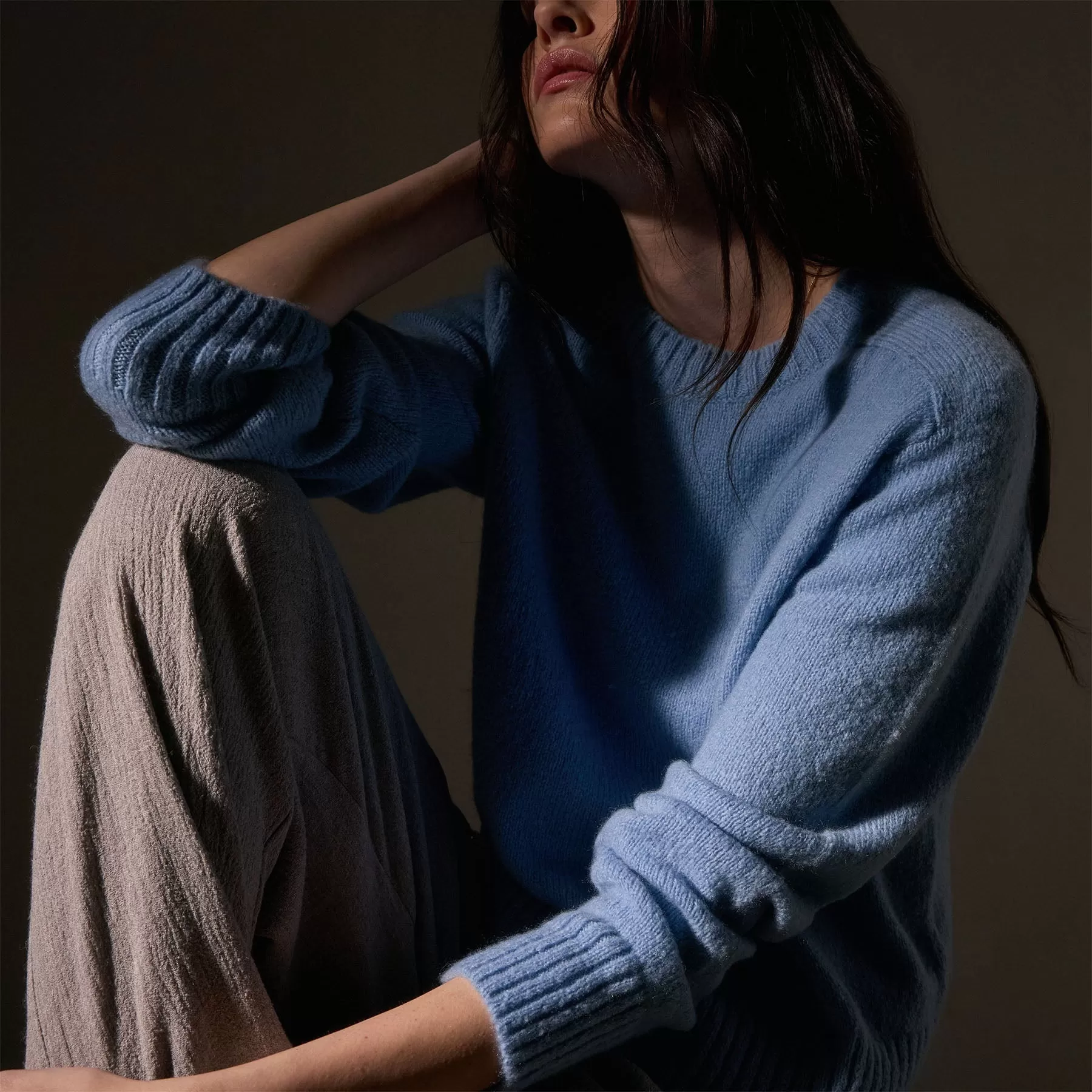 Cashmere Saddle Shoulder Crew Neck - Azure