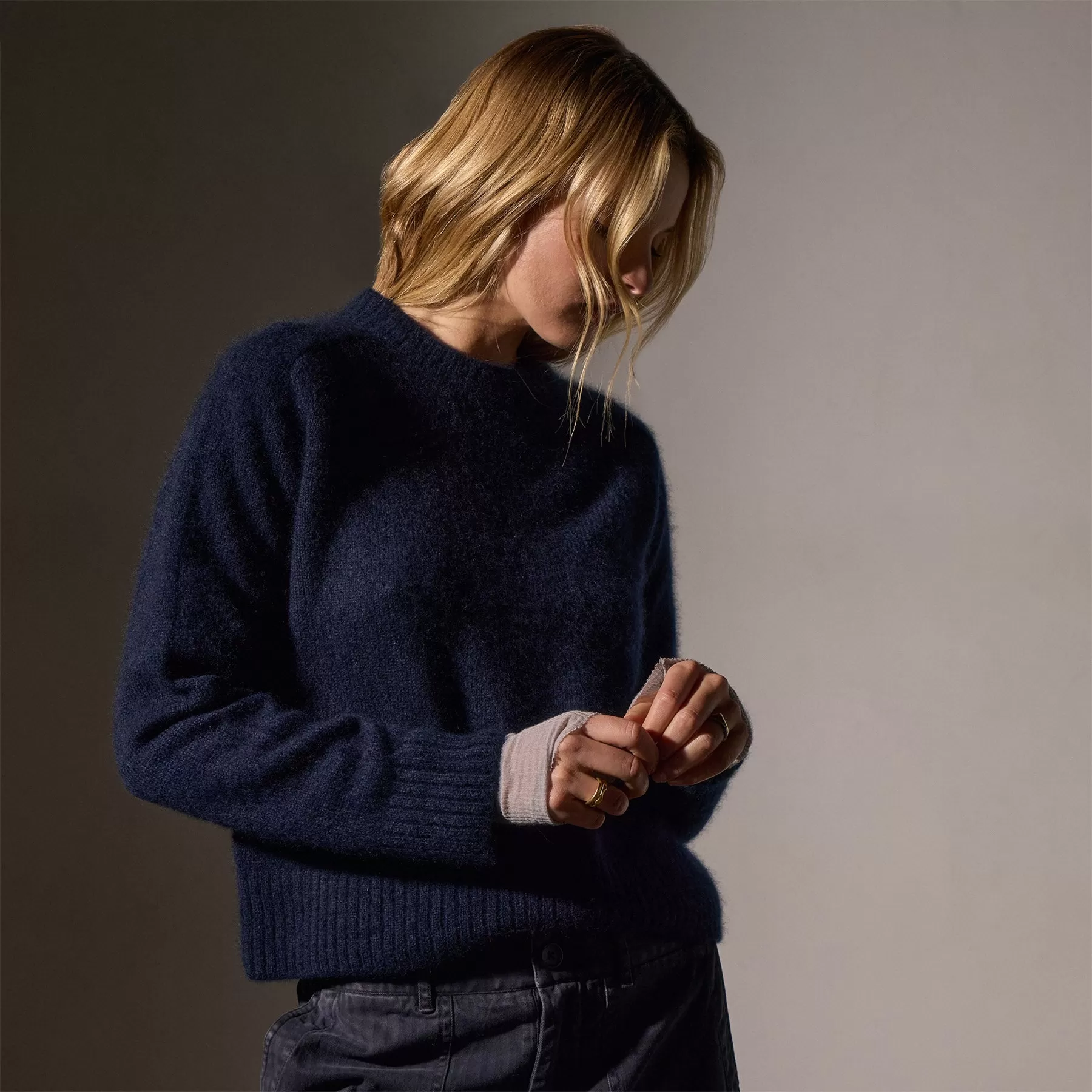 Cashmere Saddle Shoulder Crew Neck - Deep Navy