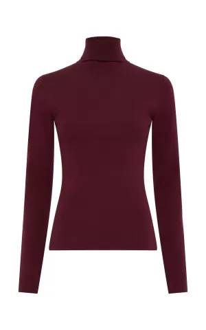 Costa Knit Turtleneck in Bordeaux Cashmere Silk