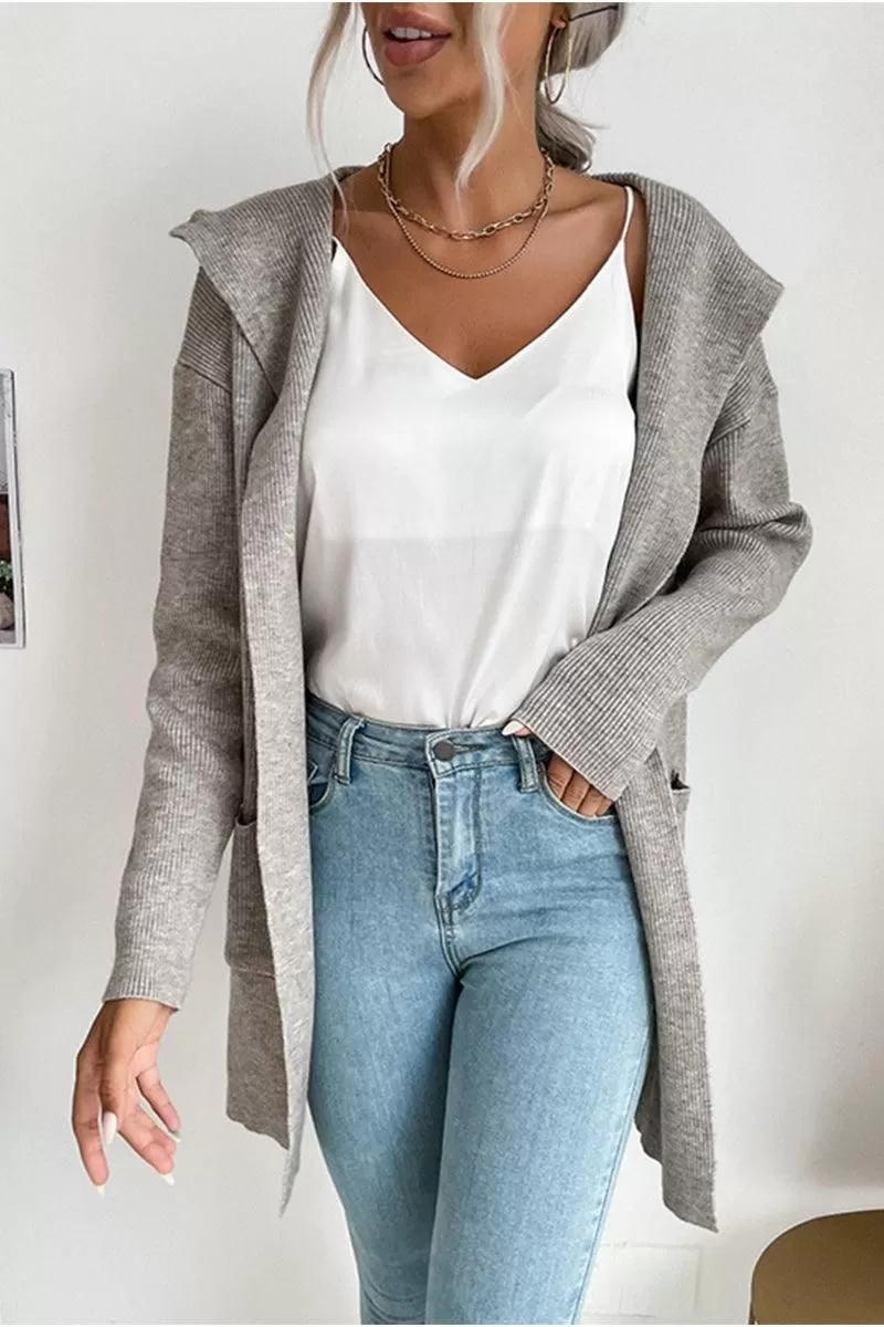 DAILY SOLID HOODIE CARDIGAN WITH POCKETS