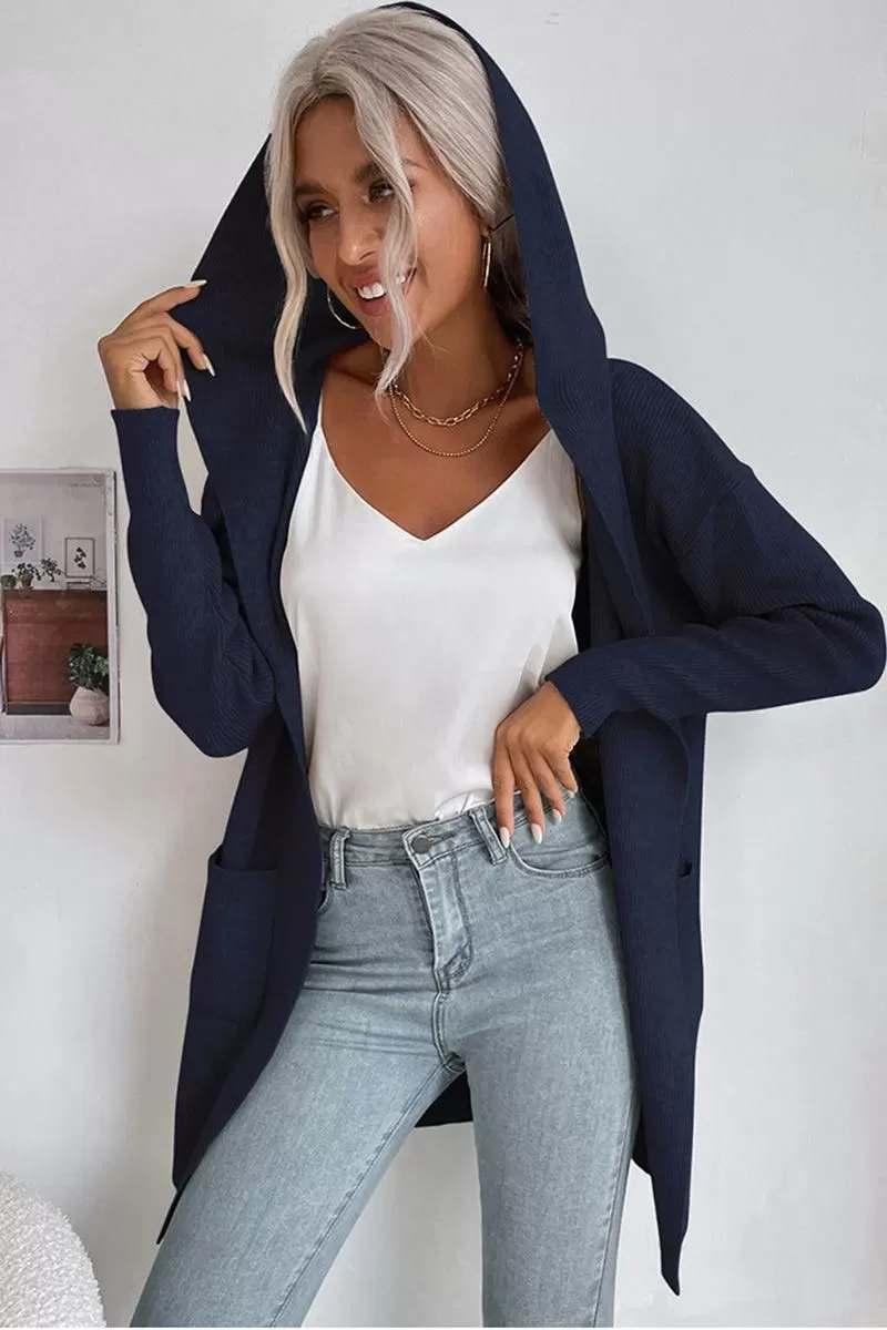 DAILY SOLID HOODIE CARDIGAN WITH POCKETS