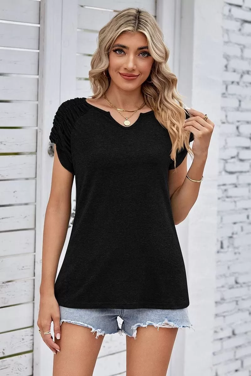 DRAPED SHORT SLEEVE WOMEN DAILY T SHIRTS