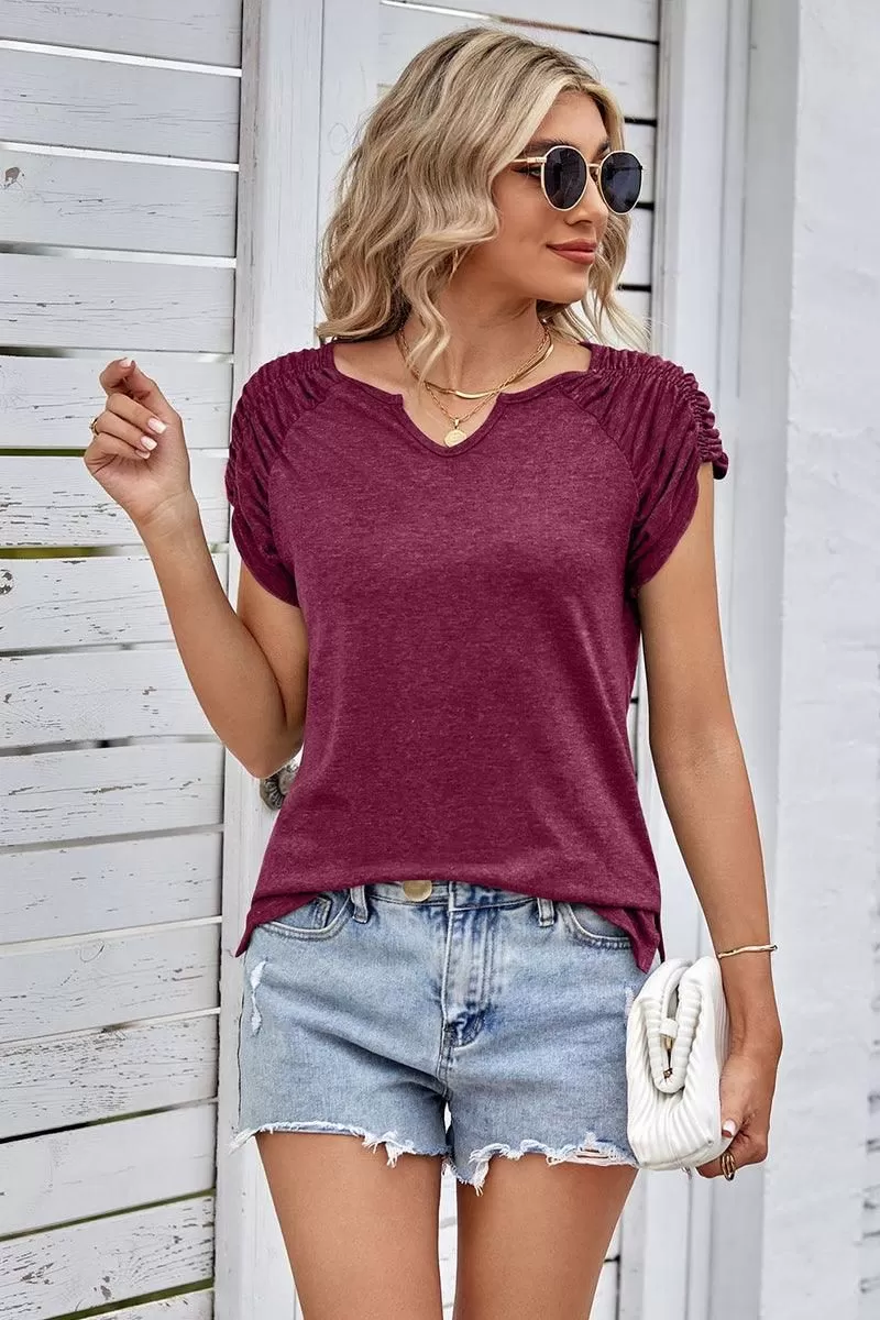 DRAPED SHORT SLEEVE WOMEN DAILY T SHIRTS