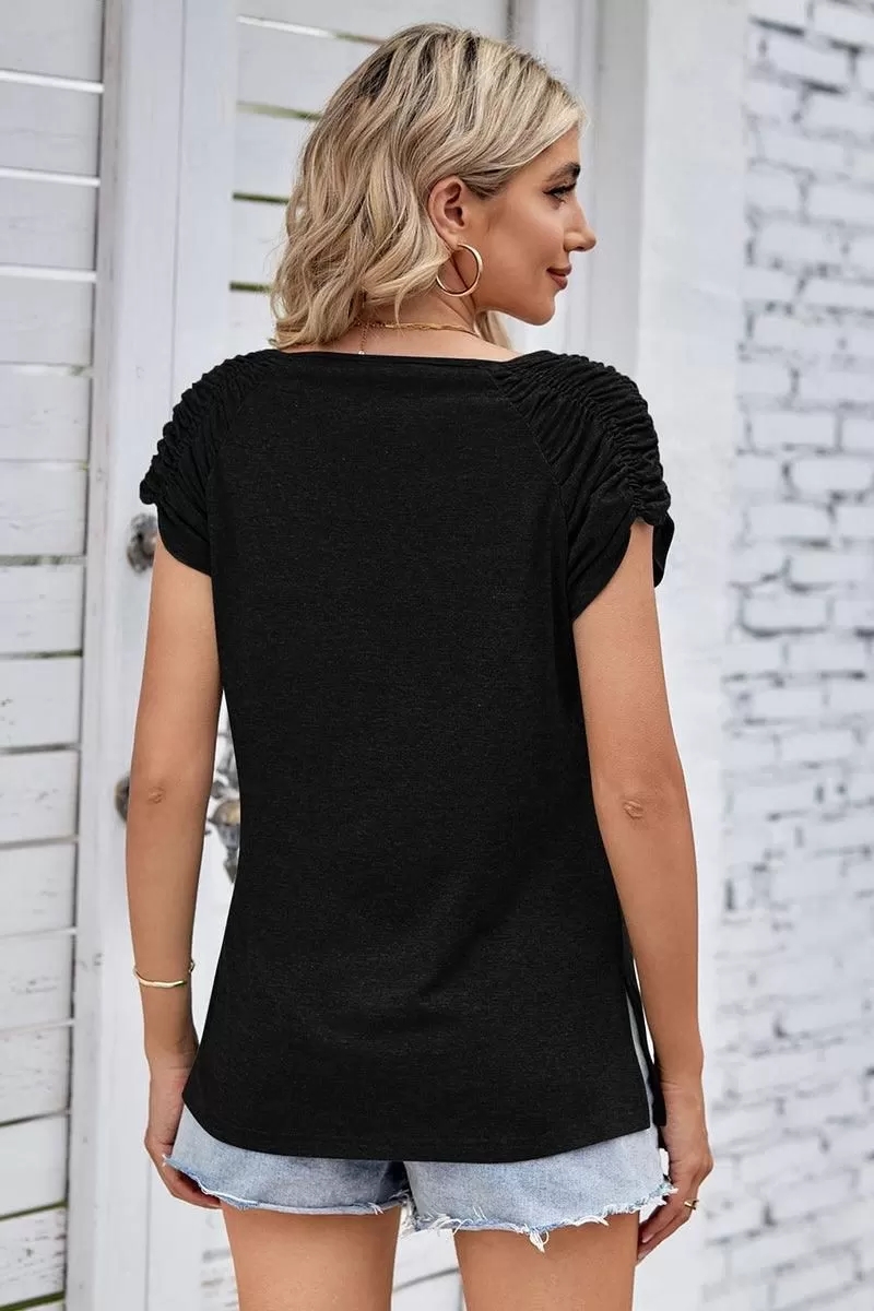 DRAPED SHORT SLEEVE WOMEN DAILY T SHIRTS