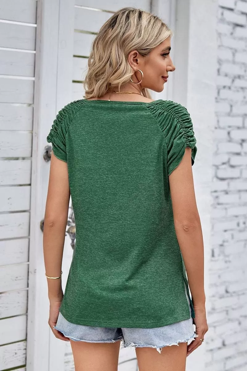 DRAPED SHORT SLEEVE WOMEN DAILY T SHIRTS