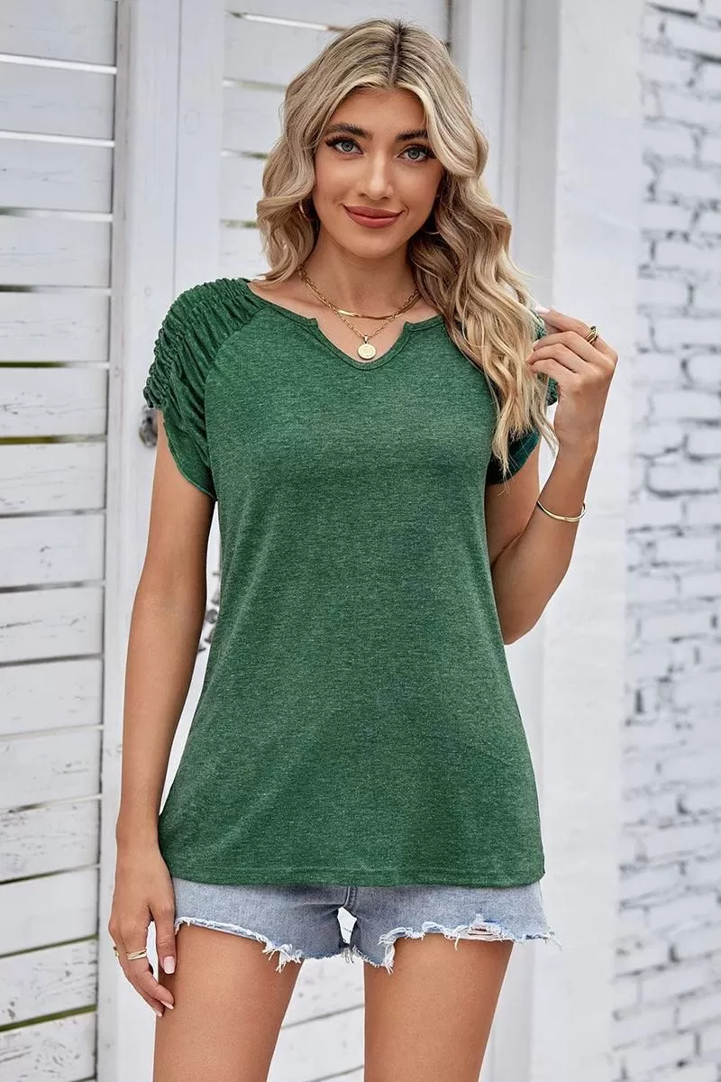 DRAPED SHORT SLEEVE WOMEN DAILY T SHIRTS