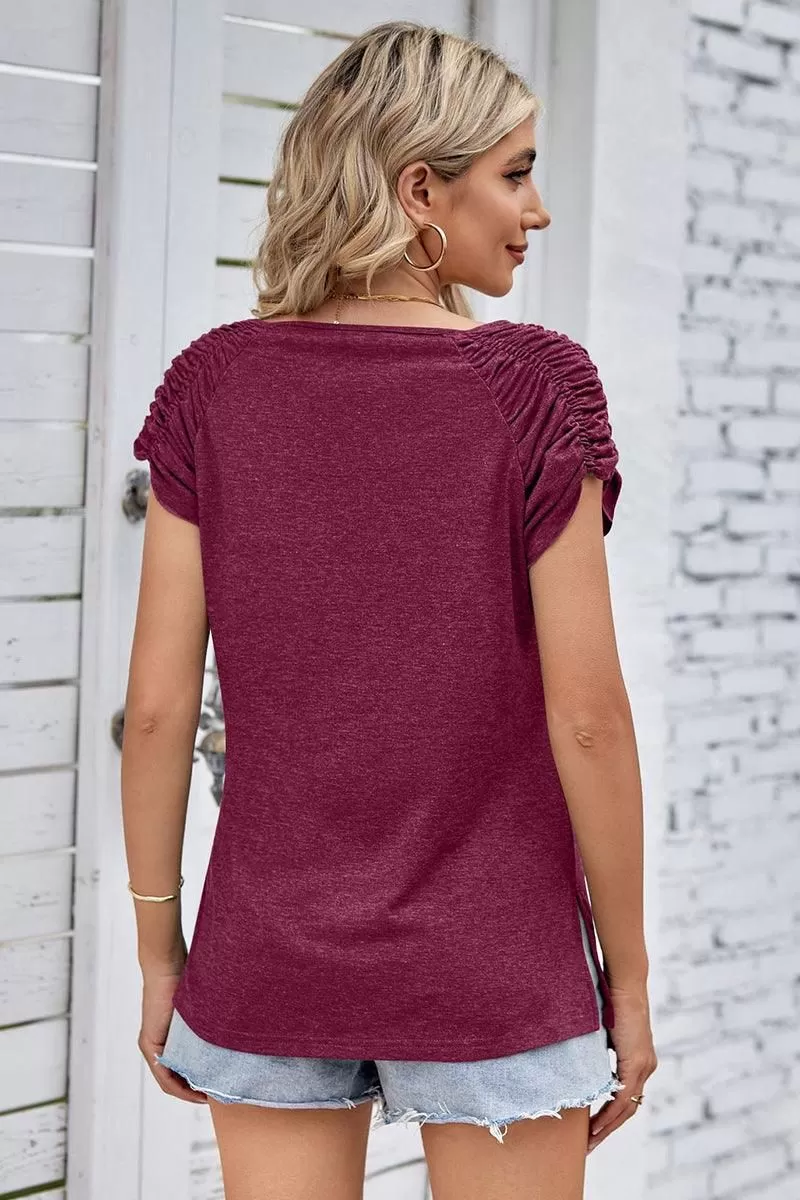 DRAPED SHORT SLEEVE WOMEN DAILY T SHIRTS