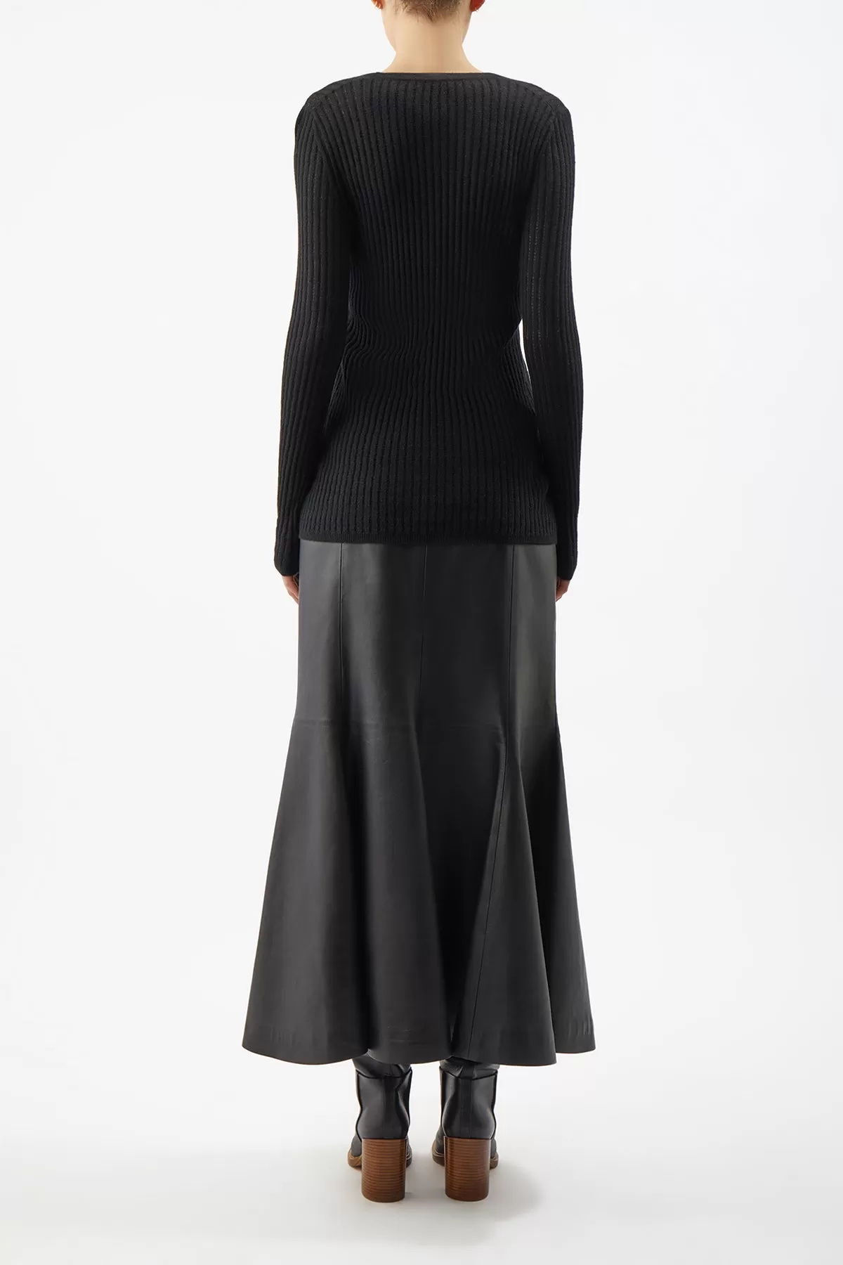 Emma Pointelle Knit Cardigan in Black Cashmere Silk