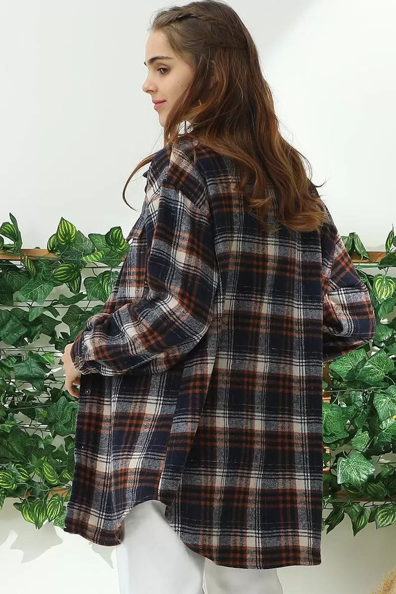 FLANNEL PLAID JACKET SHACKET WITHOUT SIDE POCKET