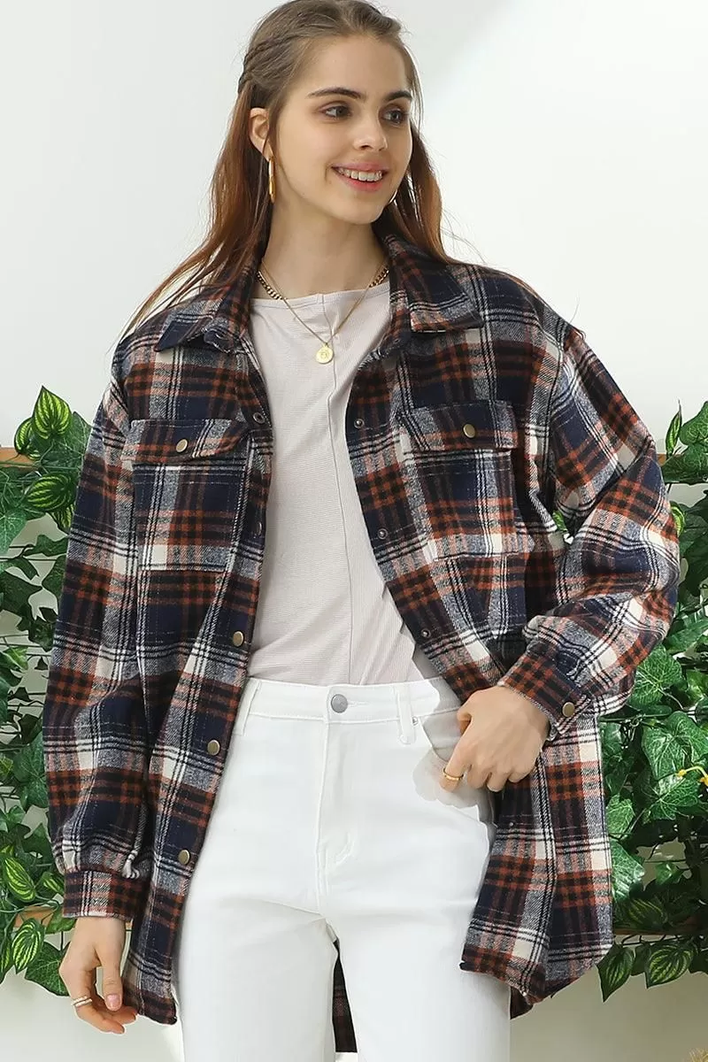 FLANNEL PLAID JACKET SHACKET WITHOUT SIDE POCKET