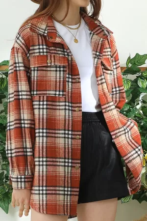 FLANNEL PLAID JACKET SHACKET WITHOUT SIDE POCKET