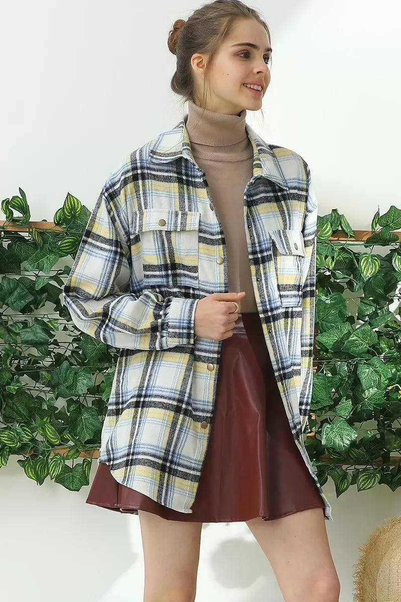 FLANNEL PLAID JACKET SHACKET WITHOUT SIDE POCKET