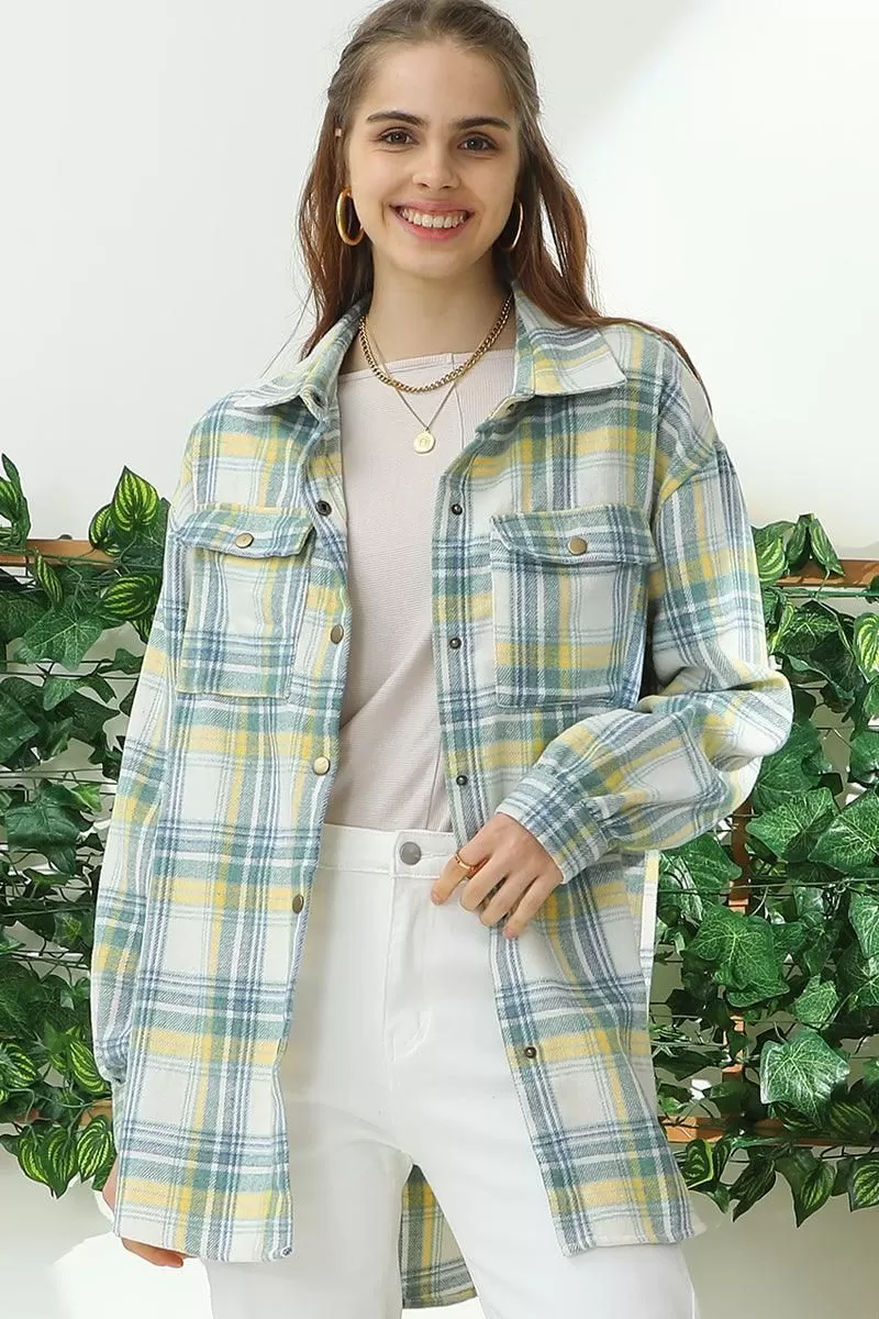 FLANNEL PLAID JACKET SHACKET WITHOUT SIDE POCKET