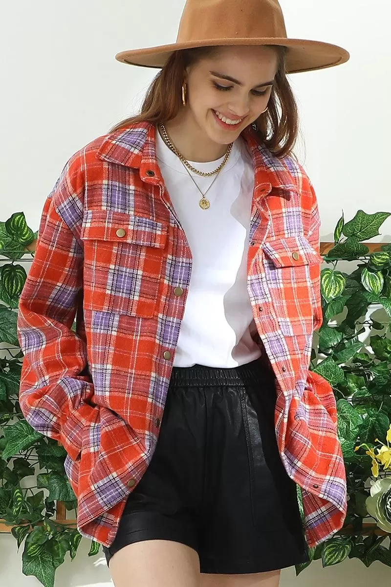 FLANNEL PLAID JACKET SHACKET WITHOUT SIDE POCKET