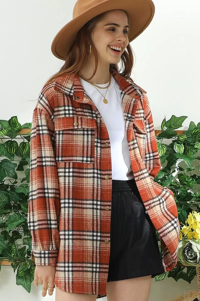 FLANNEL PLAID JACKET SHACKET WITHOUT SIDE POCKET