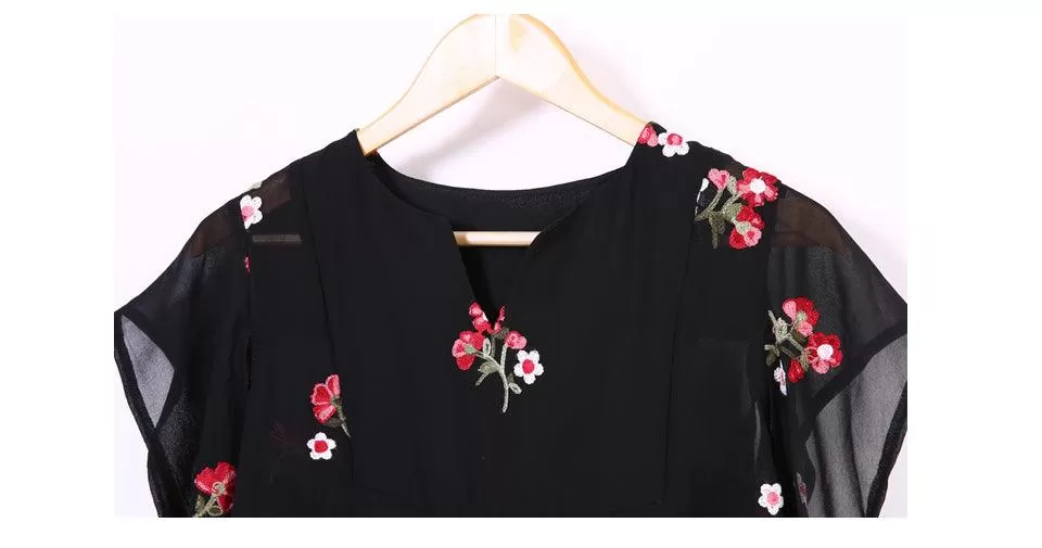 FLORAL HI-LOW CHIFFON BLOUSE