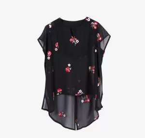 FLORAL HI-LOW CHIFFON BLOUSE