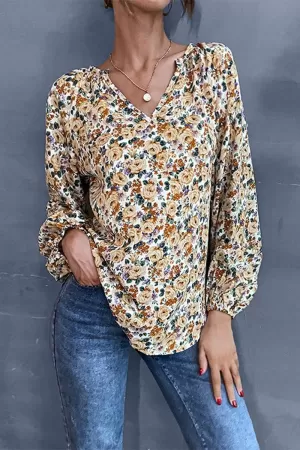 FLORAL PATTERNED V NCEK TUNIC TOP