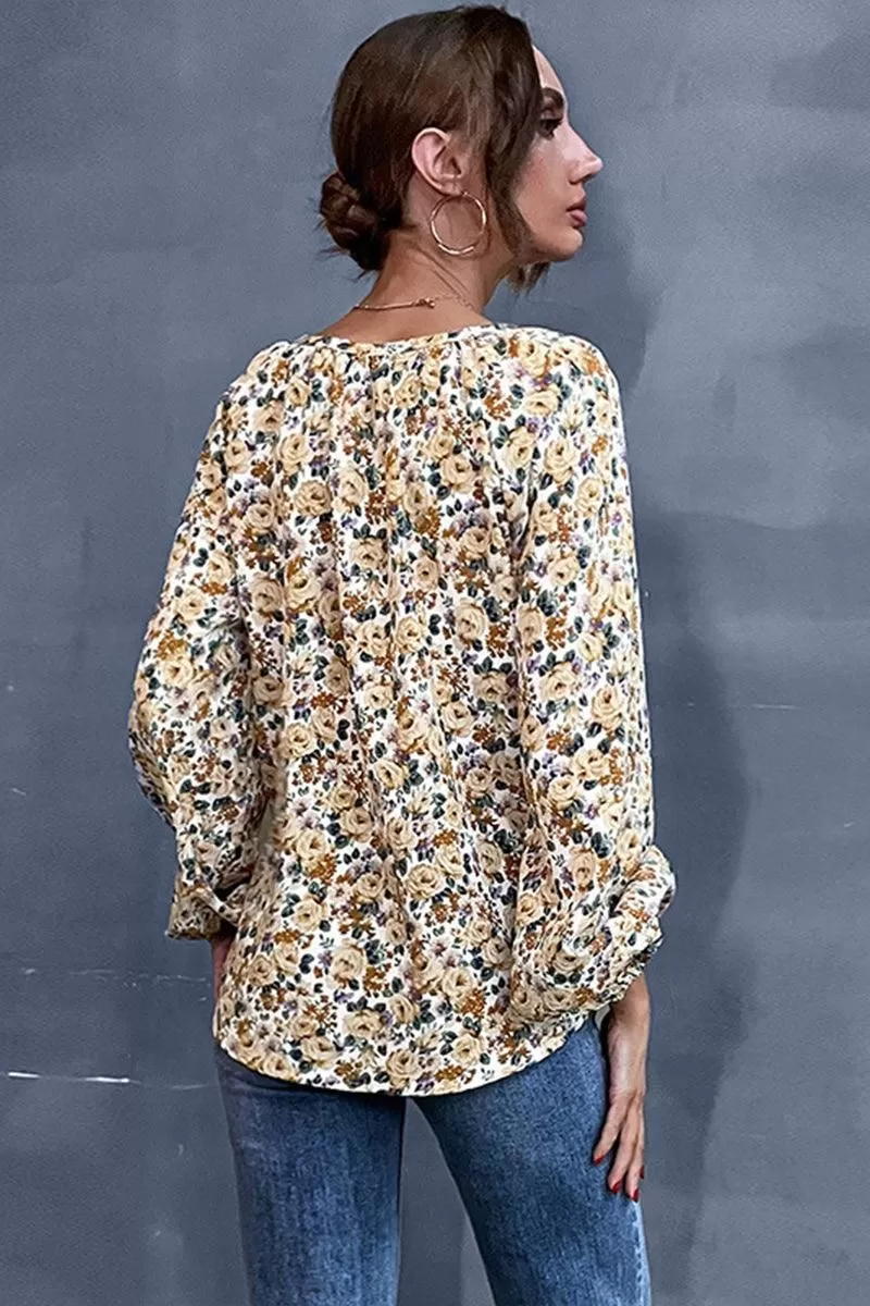 FLORAL PATTERNED V NCEK TUNIC TOP