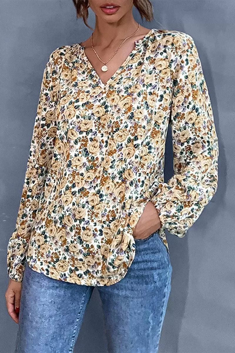 FLORAL PATTERNED V NCEK TUNIC TOP