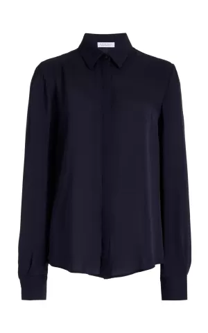 Henri Blouse in Dark Navy Silk Georgette Twill