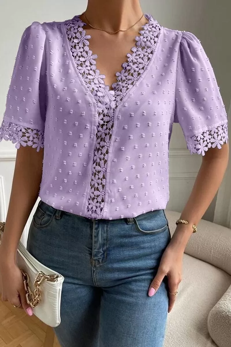 LACE DETAILED SWISS DOT WOMEN BLOUSE