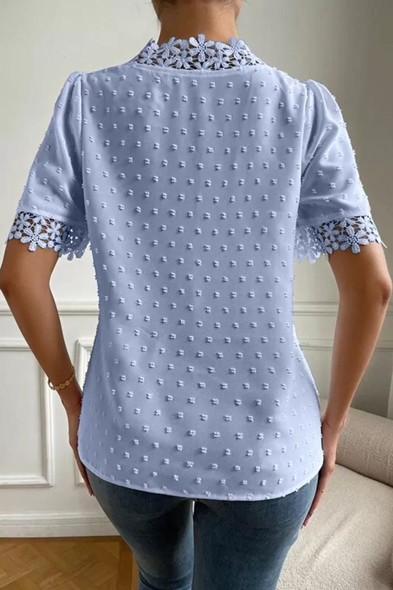 LACE DETAILED SWISS DOT WOMEN BLOUSE