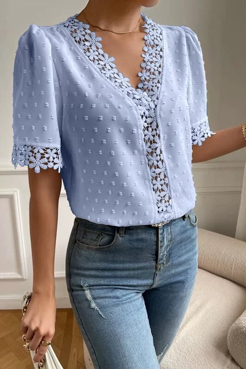 LACE DETAILED SWISS DOT WOMEN BLOUSE