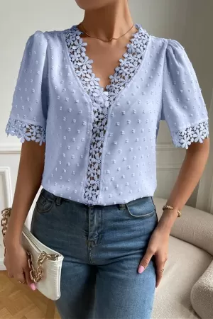 LACE DETAILED SWISS DOT WOMEN BLOUSE