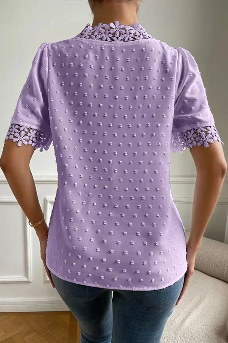 LACE DETAILED SWISS DOT WOMEN BLOUSE