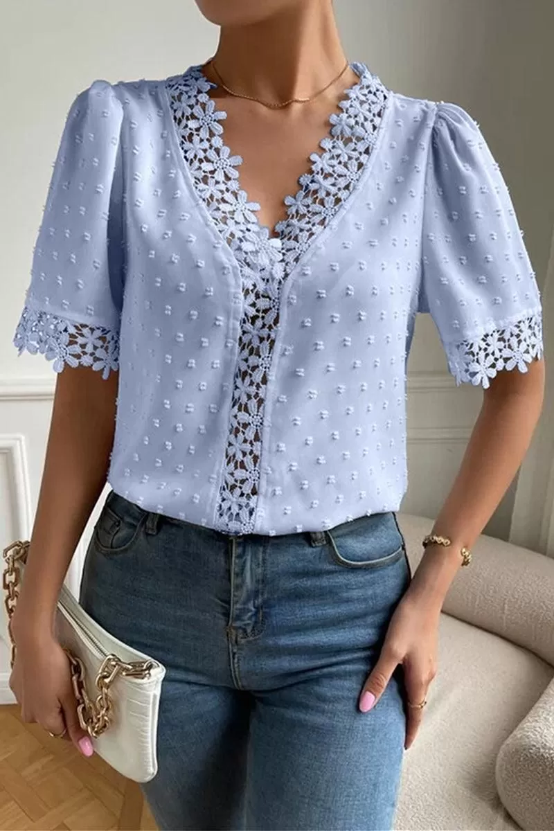 LACE DETAILED SWISS DOT WOMEN BLOUSE