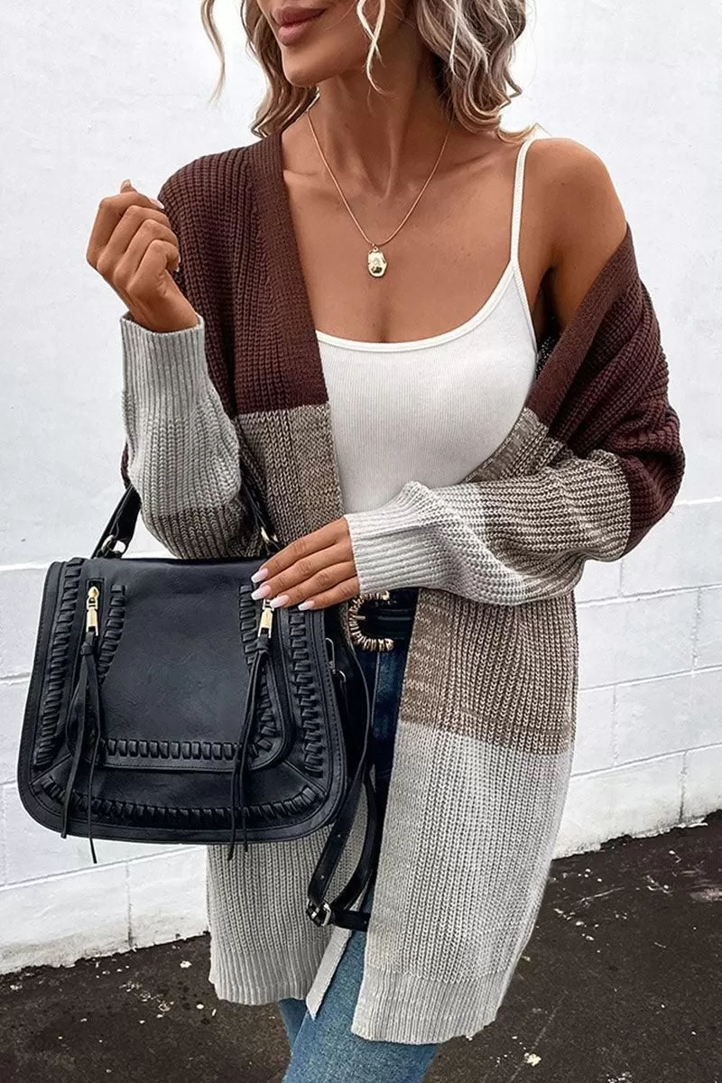 LONG SLEEVE COLOR BLOCK CARDIGAN COAT