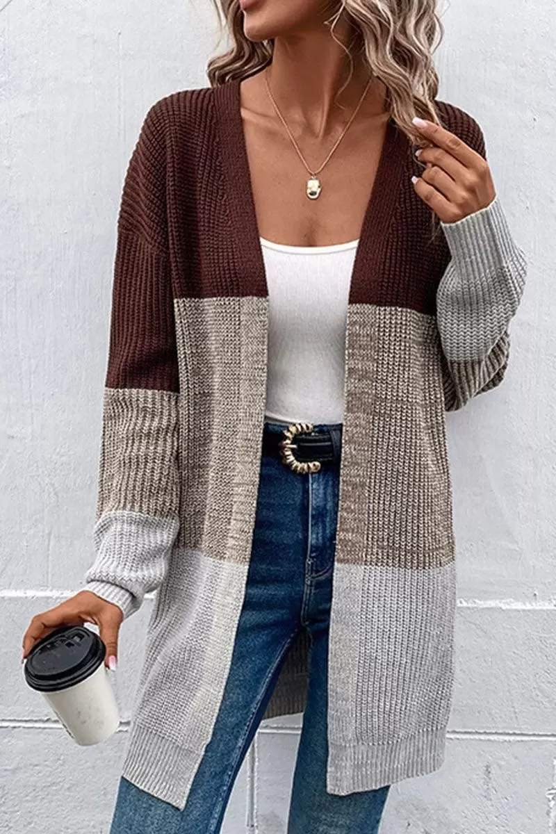 LONG SLEEVE COLOR BLOCK CARDIGAN COAT