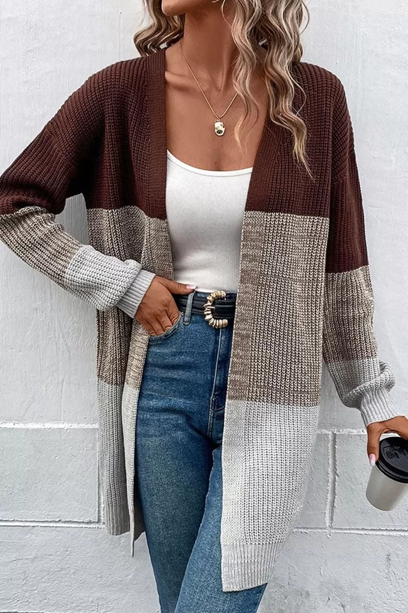 LONG SLEEVE COLOR BLOCK CARDIGAN COAT