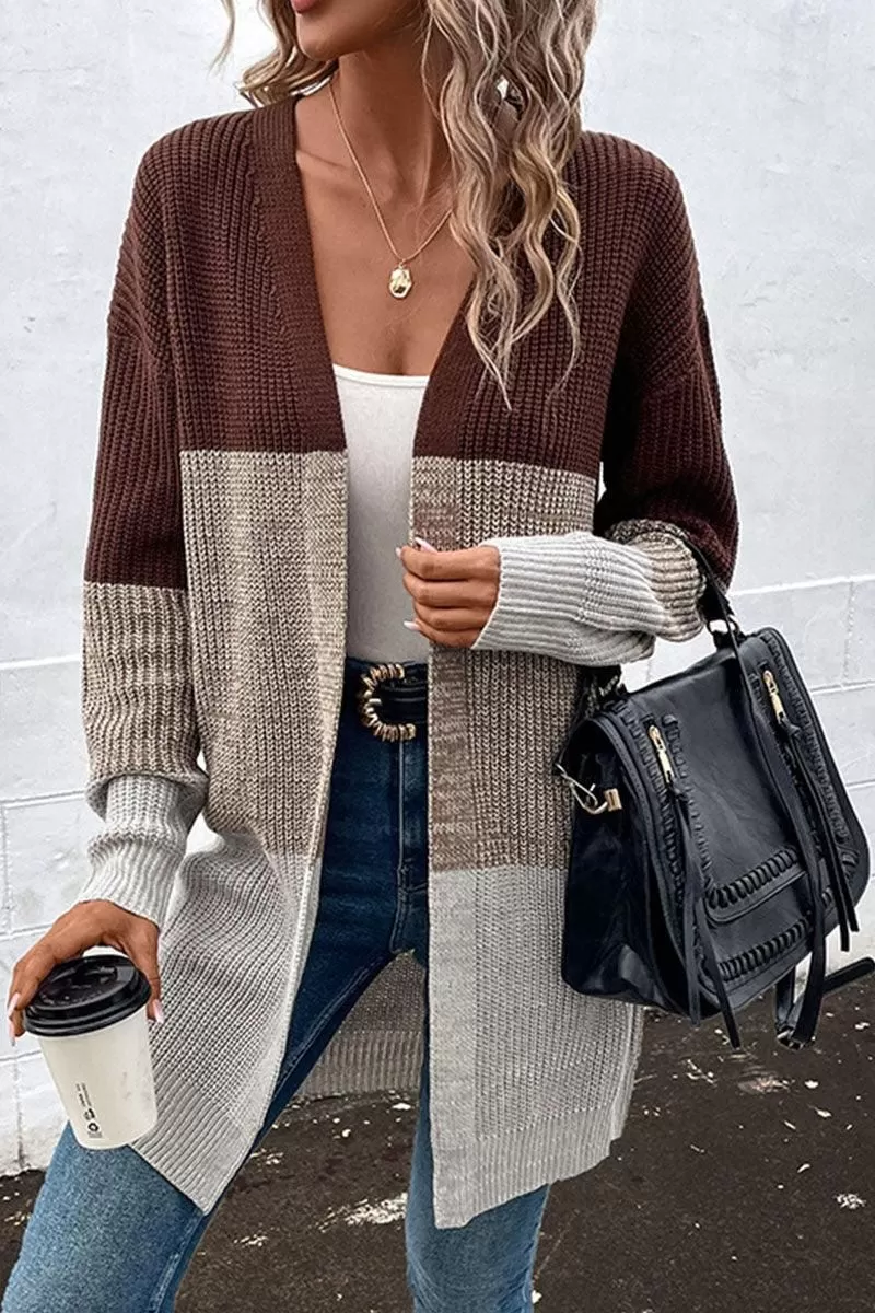 LONG SLEEVE COLOR BLOCK CARDIGAN COAT