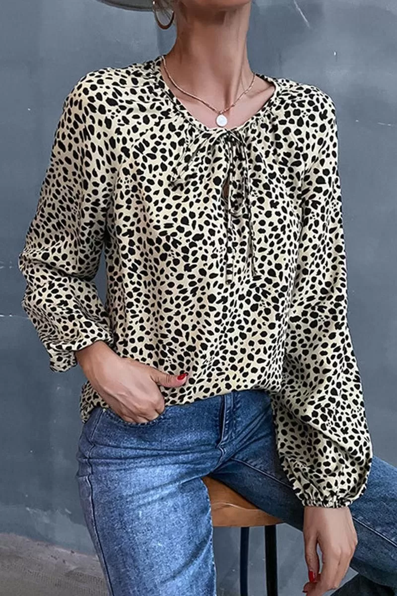 LONG SLEEVE LACED LEOPARD CASUAL TOP