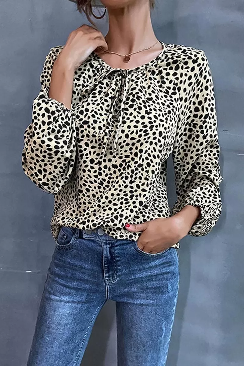 LONG SLEEVE LACED LEOPARD CASUAL TOP