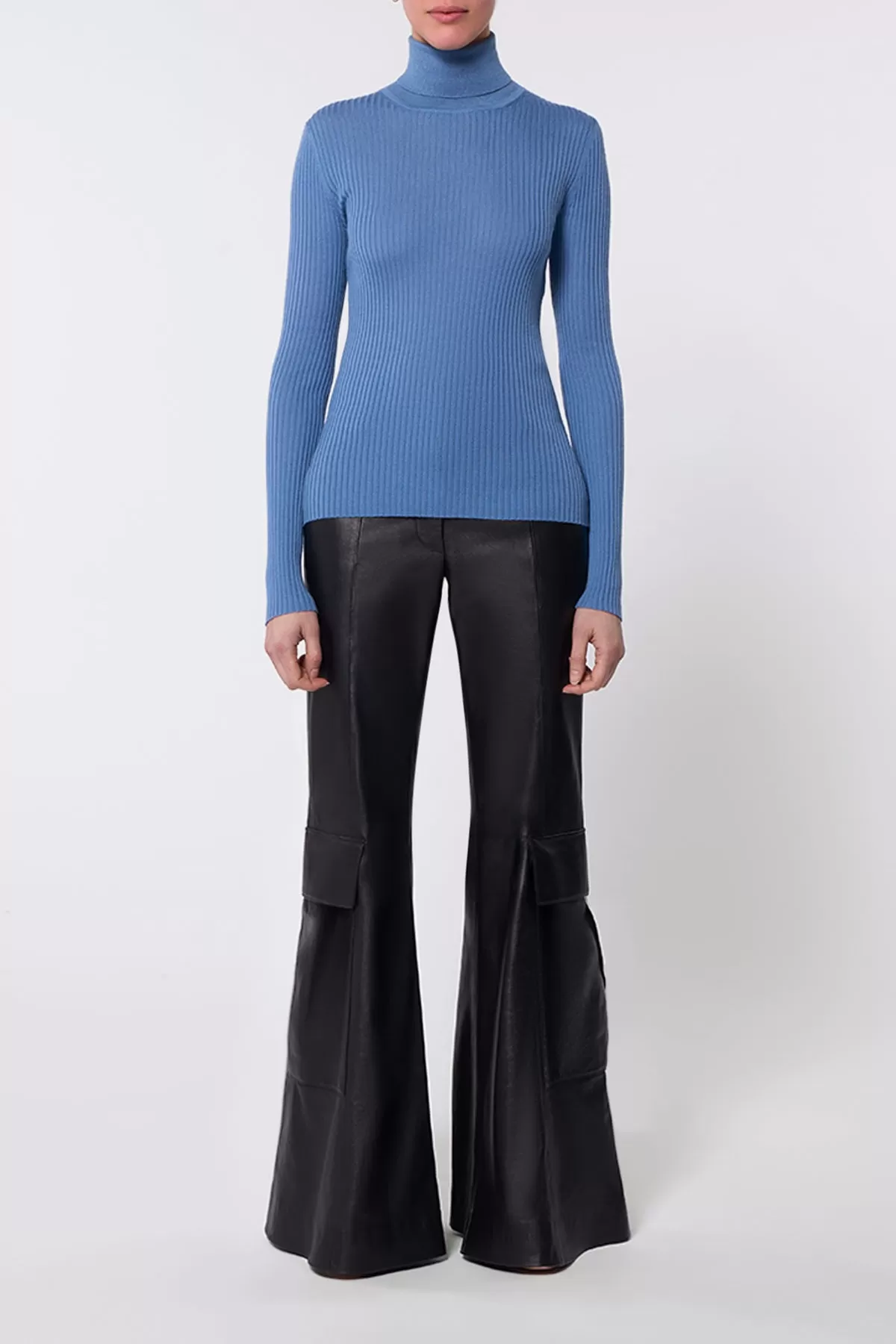 Peppe Knit Turtleneck in Light Blue Denim Cashmere Silk