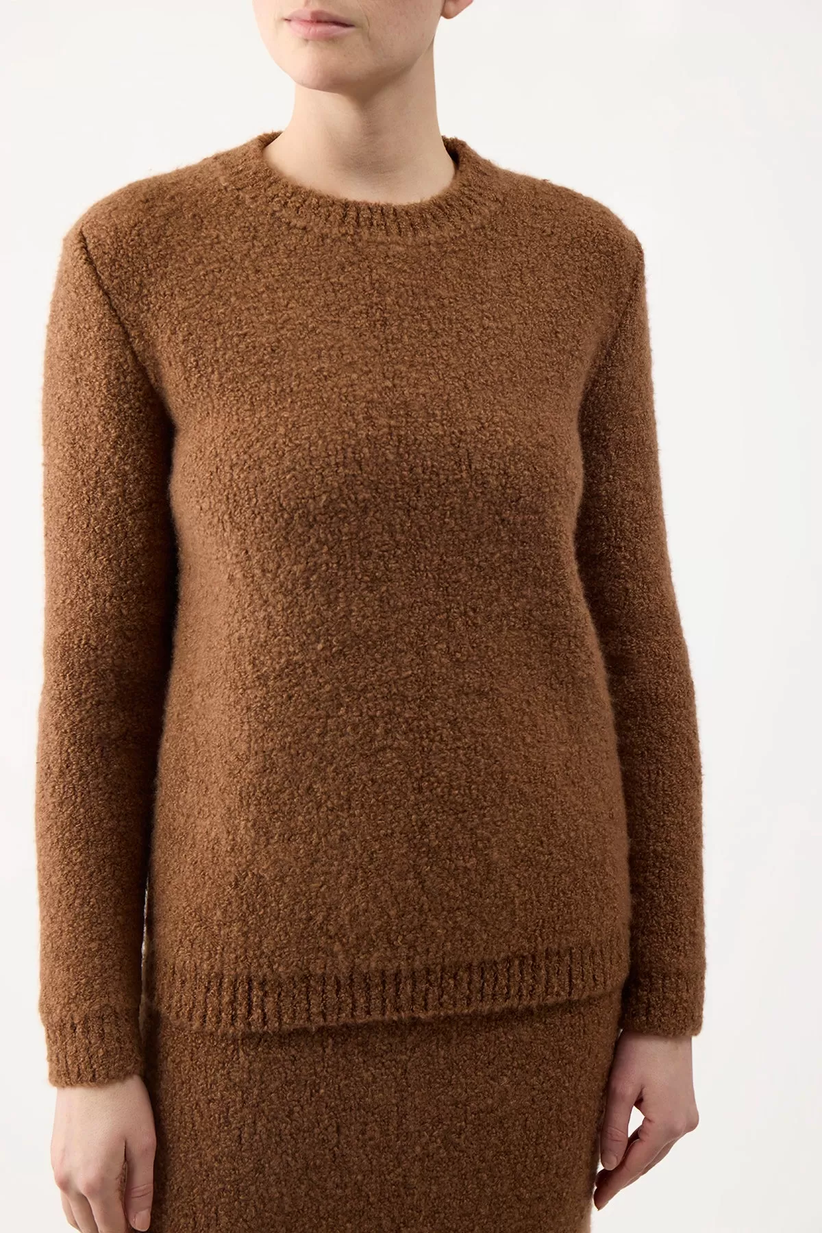 Philippe Knit Sweater in Cognac Cashmere Silk Boucle