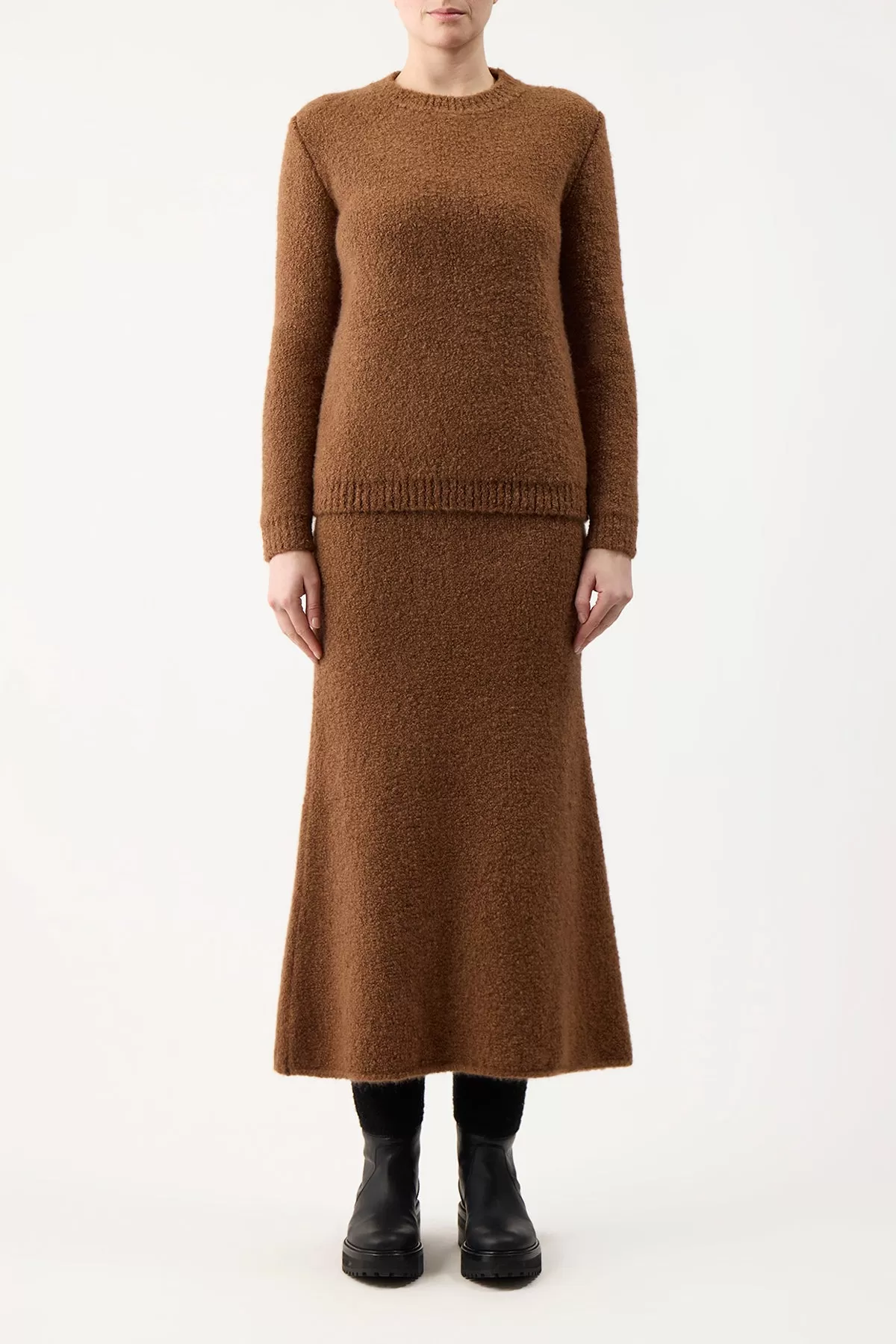 Philippe Knit Sweater in Cognac Cashmere Silk Boucle