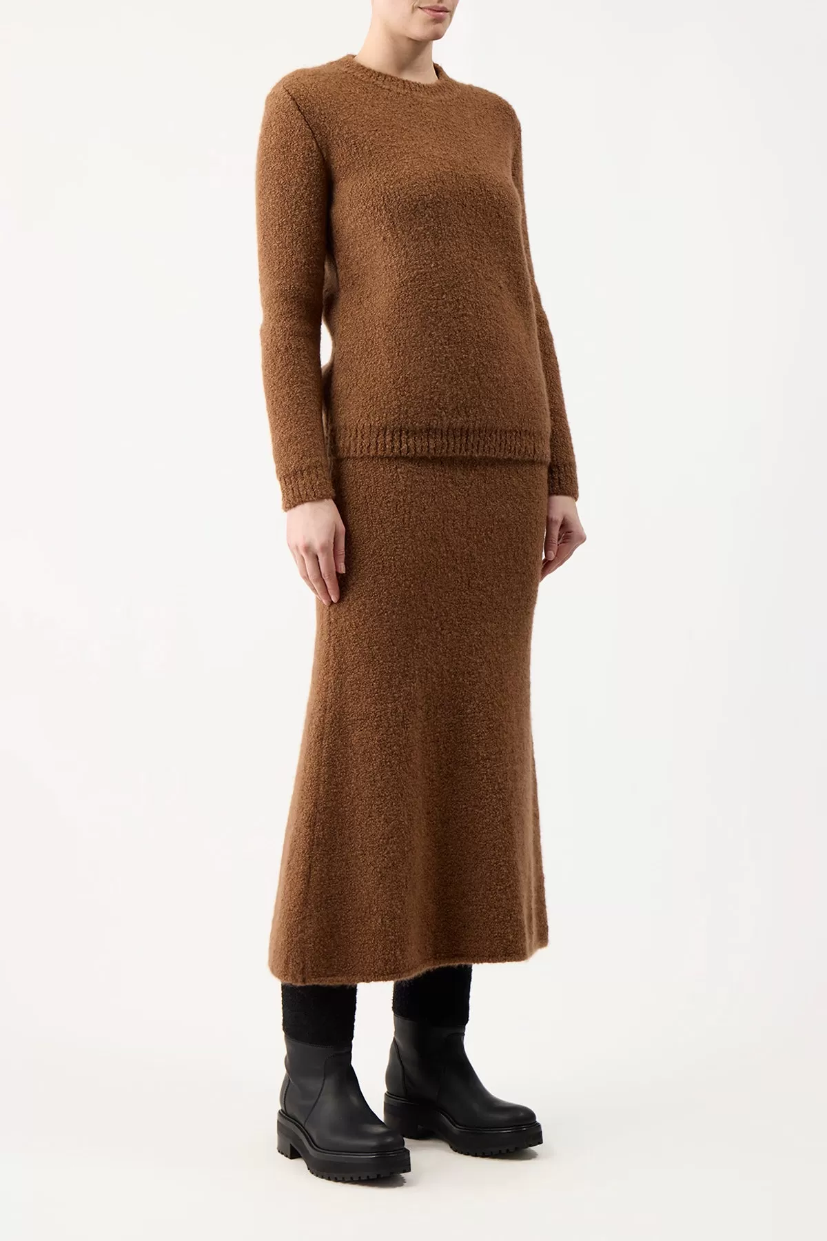 Philippe Knit Sweater in Cognac Cashmere Silk Boucle