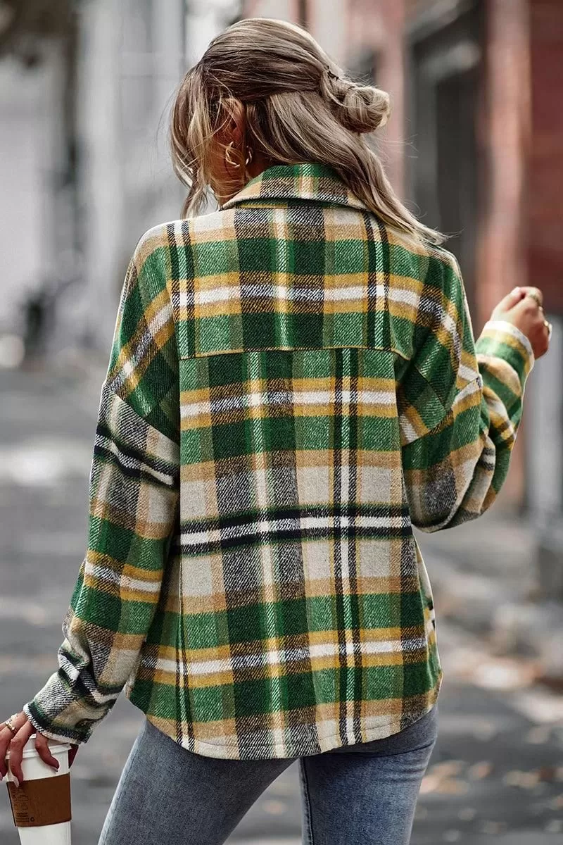 PLAID PATTERN MIDI LENGTH BUTTONED JACKET