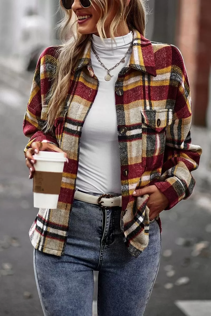 PLAID PATTERN MIDI LENGTH BUTTONED JACKET