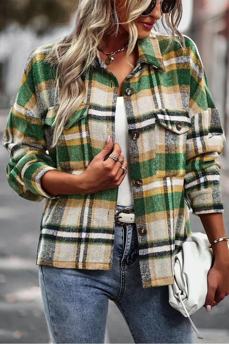 PLAID PATTERN MIDI LENGTH BUTTONED JACKET