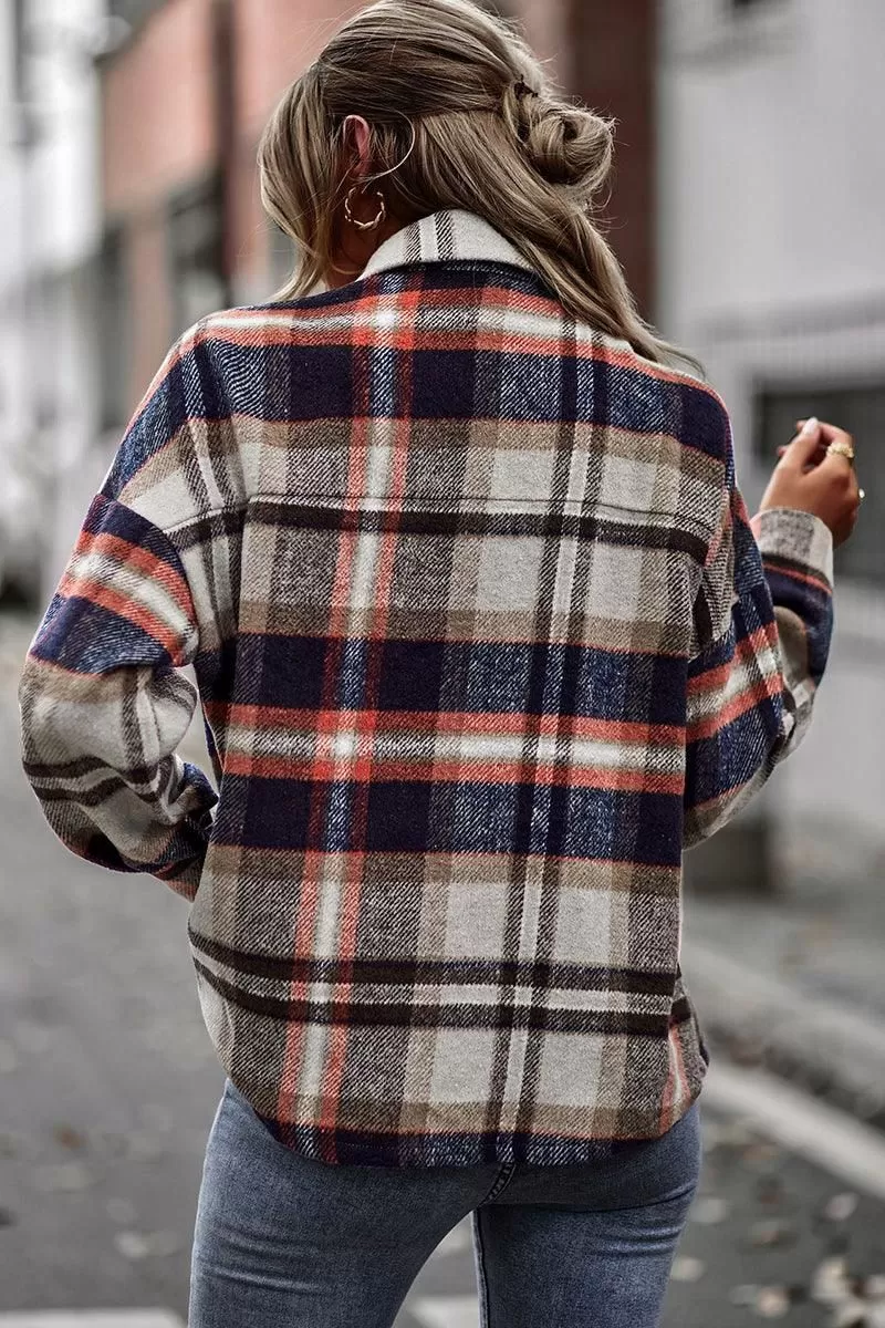 PLAID PATTERN MIDI LENGTH BUTTONED JACKET