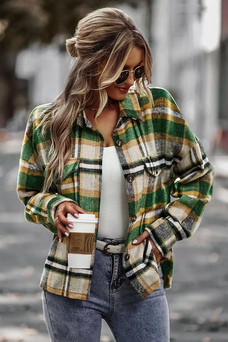 PLAID PATTERN MIDI LENGTH BUTTONED JACKET