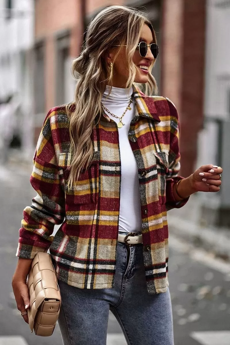 PLAID PATTERN MIDI LENGTH BUTTONED JACKET